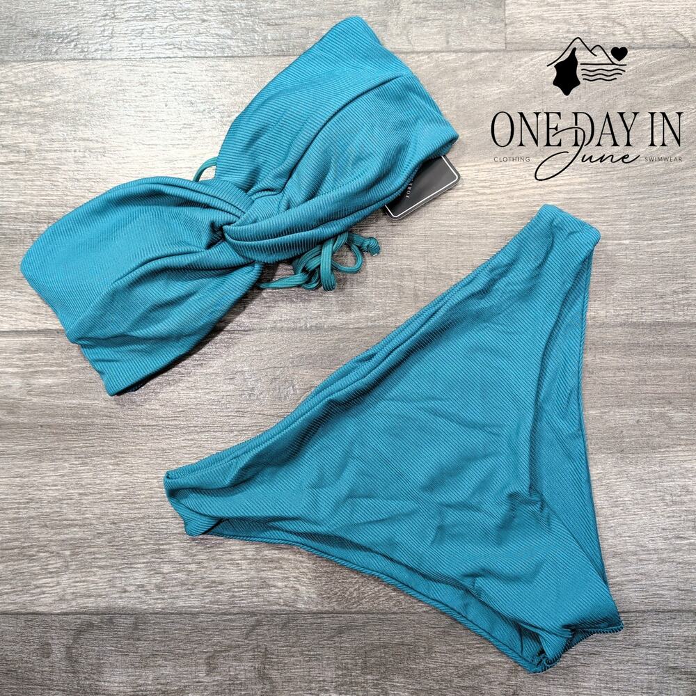 Zaful Ribbed Bandeau Bikini Swimsuit Size M